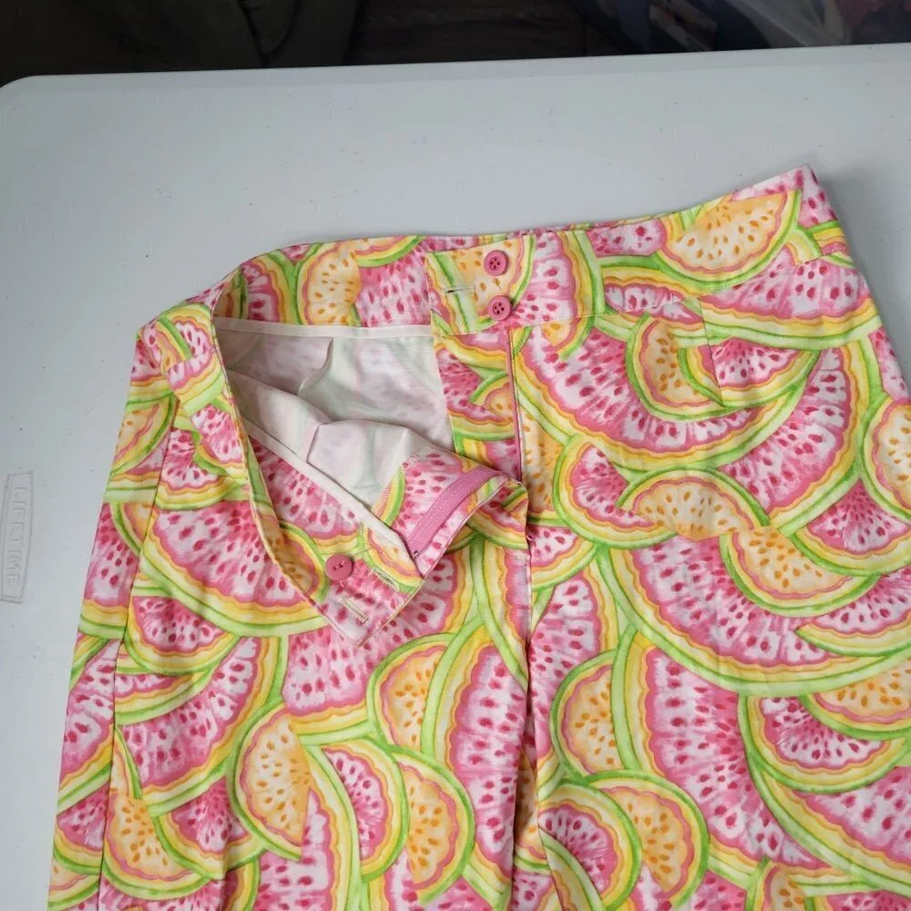 Talbots Crop Pants Womens 10 Vibrant Melon Fruit Print Comfy Stretch High Rise - Picture 5 of 8